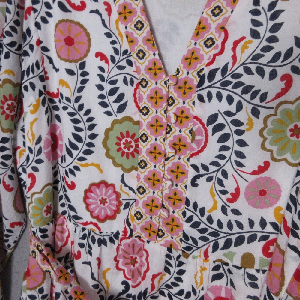 Boden Dress 10R Floral Boho Belted Cotton Colorful Balloon Sleeve Mod Cottage - Picture 9 of 12